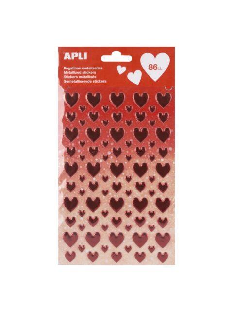 Naljepnice Apli stikers crvena metalna srca 1L 17187