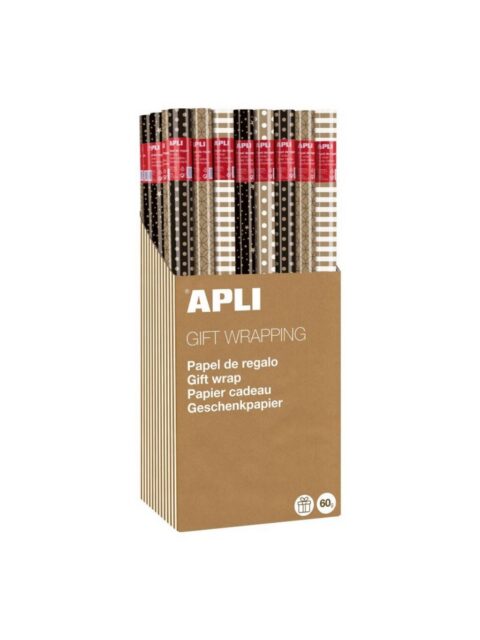 Ukrasni papir Apli 0,70x2m Kraft u roli sortirano 60g (display55/1) 19324