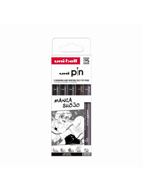Marker Uni pin set Manga Shojo 0,03/0,1/0,5/EFB, tamno sivi BR mm crni 5/1