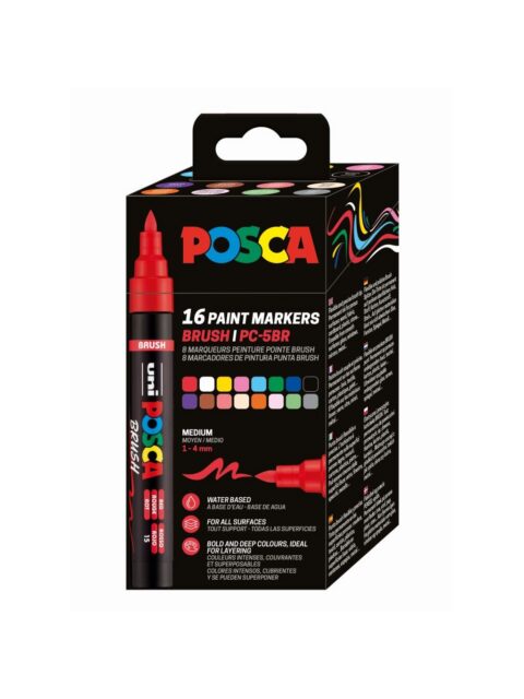 Uni pak marker Posca pc-5br brush sve boje 16/1 plastic free pakiranje