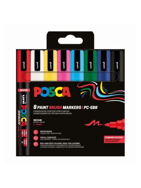 Uni pak marker Posca pc-5br brush osnovne boje 8/1 plastic free pakiranje