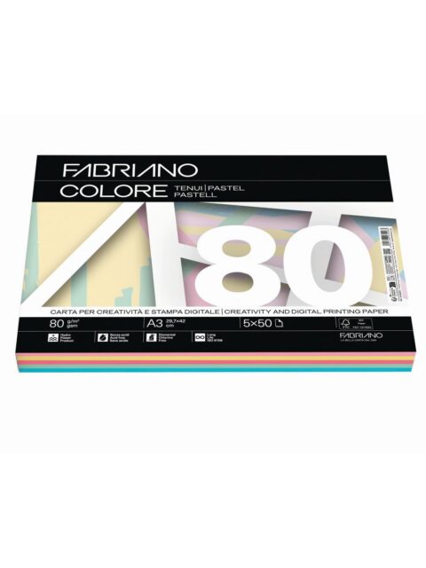 Papir Fabriano Colore A3/80g miješani pastel 250L 19100812