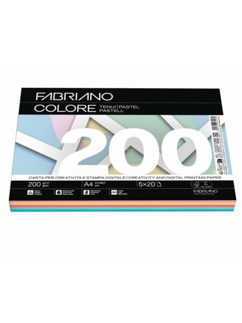 Papir Fabriano Colore A4/200g miješani pastel 100L 19100819