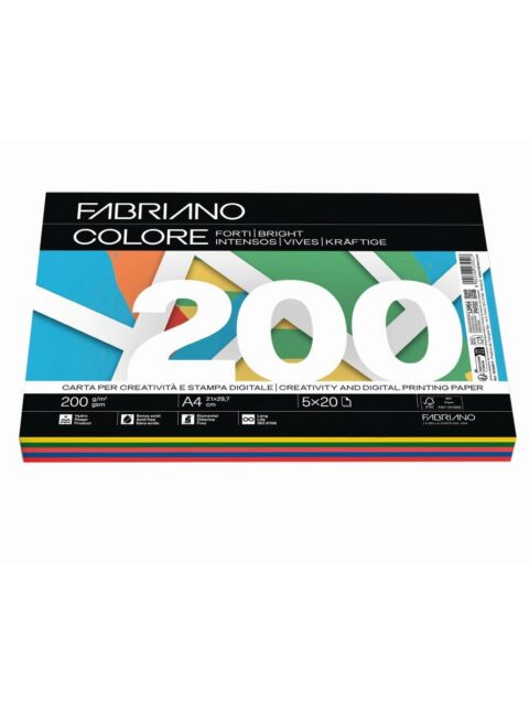 Papir Fabriano Colore A4/200g miješani tamni 100L 19100817