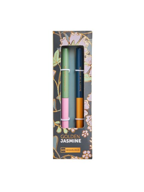 Set kemijskih olovaka Miquelrius Golden Jazmine metalna plavi ispis Rozo-zelena i plavo-narančasta 2/1 MR12050