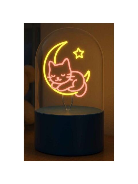 Lampa staklena kupola iTotal NEON-efekt LED rotirajuća Sleepy Cat XL3264