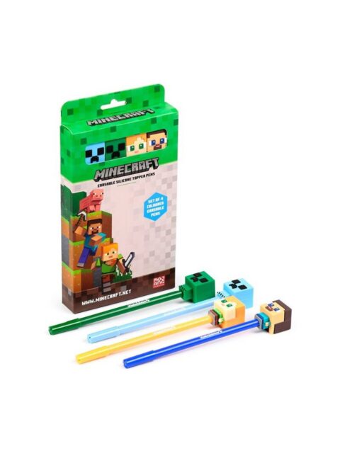 Set od 4 kemijske olovke Puckator piši briši s Minecraft Chibi silikonskim ukrasom PEN314