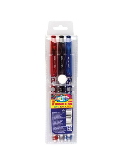 Set kemijskih olovaka Centrum gel piši briši (crvena, crna, plava) 0,5mm u PVC vrećici 3/1 80446