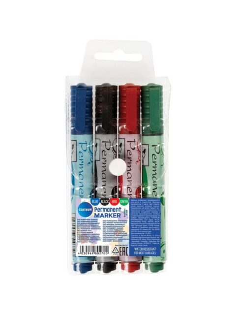 Markeri Centrum permanent (crni, plavi, crveni, zeleni) okrugli vrh 2-5mm u PVC vrećici 4/1 80270