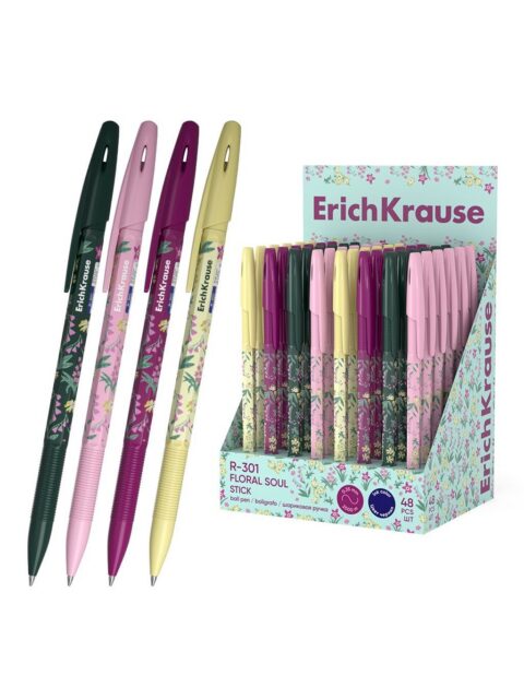 Kemijska olovka ErichKrause Stick Floral Soul R-301 (0.7) plavi ispis sortirano 48/1