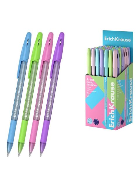 Kemijska olovka ErichKrause Stick&Grip Spring R-301 (0.7) plavi ispis sortirano 50/1