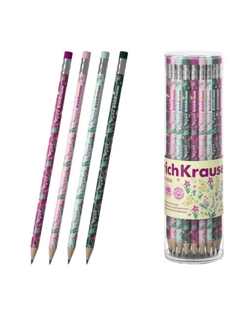 Olovka grafitna ErichKrause Floral Soul HB sa gumicom okrugla sortirano 42/1
