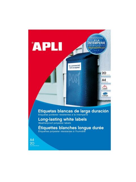 Naljepnica Apli 210x297mm bijela samoljepljiva vodootporna 20L 1228