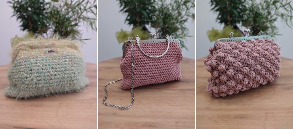 Ručno heklane torbe Bolkica: Clutch, Sima retro (roza) i Bubble retro (roza)